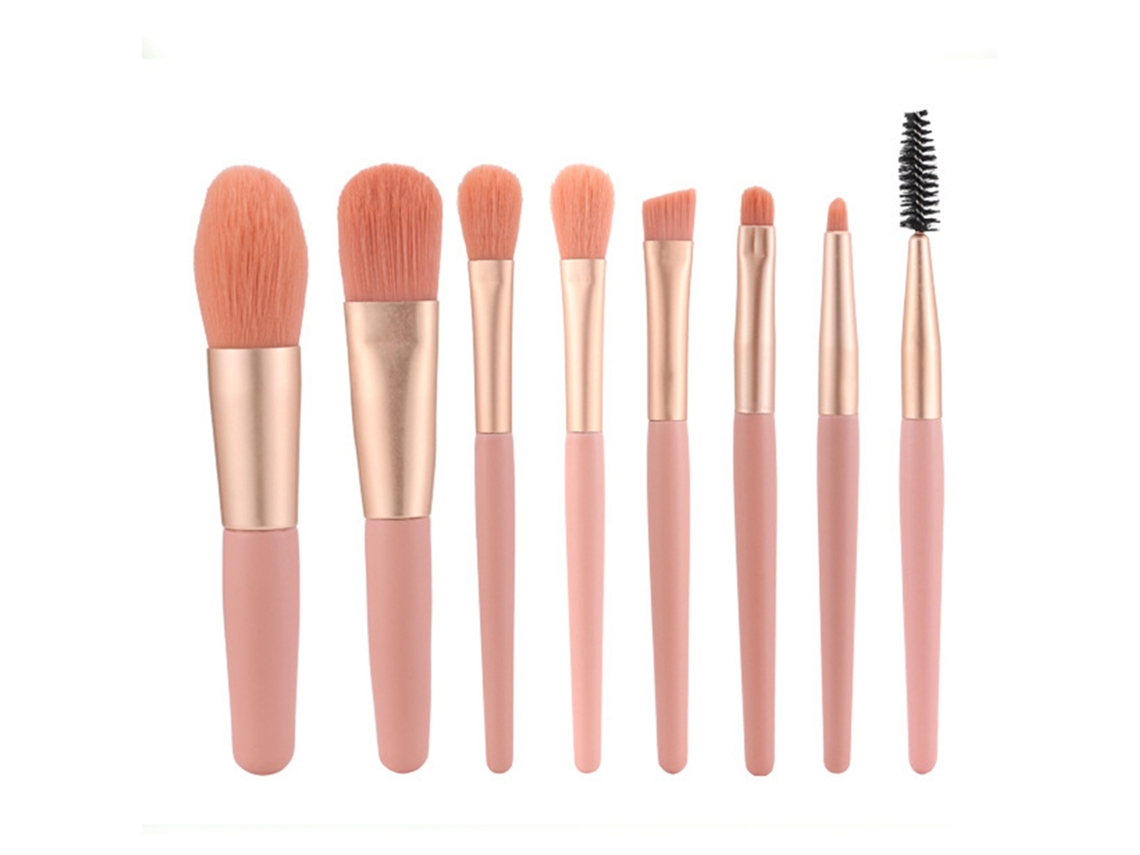 Juego de 8 brochas de maquillaje ultrasuaves para viajes: rostro, labios y ojos.