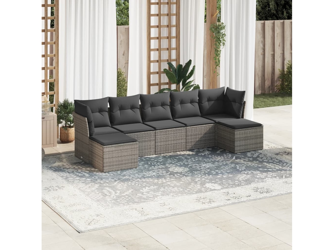 Conjunto de sofás de jardín de 7 piezas DKD Home Decor con cojines de mimbre gris