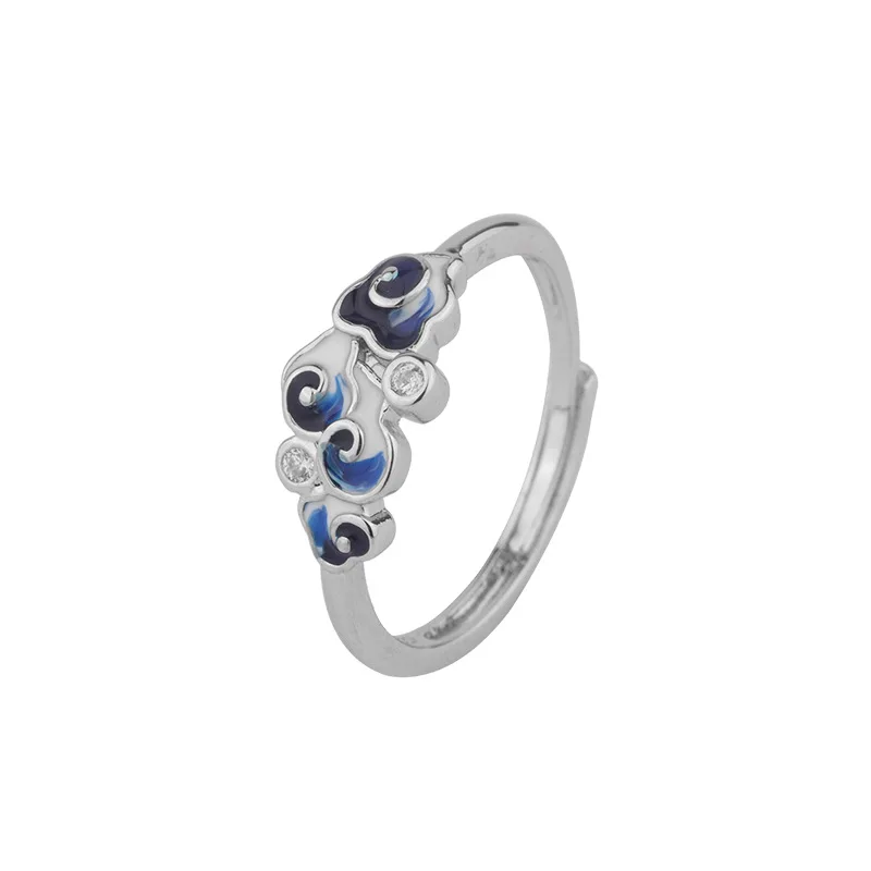 Anillo Abierto De Plata De Estilo Étnico Tibetano Con Diseño De Nube Azul, Inspirado En La Noche Estrellada De Van Gogh.