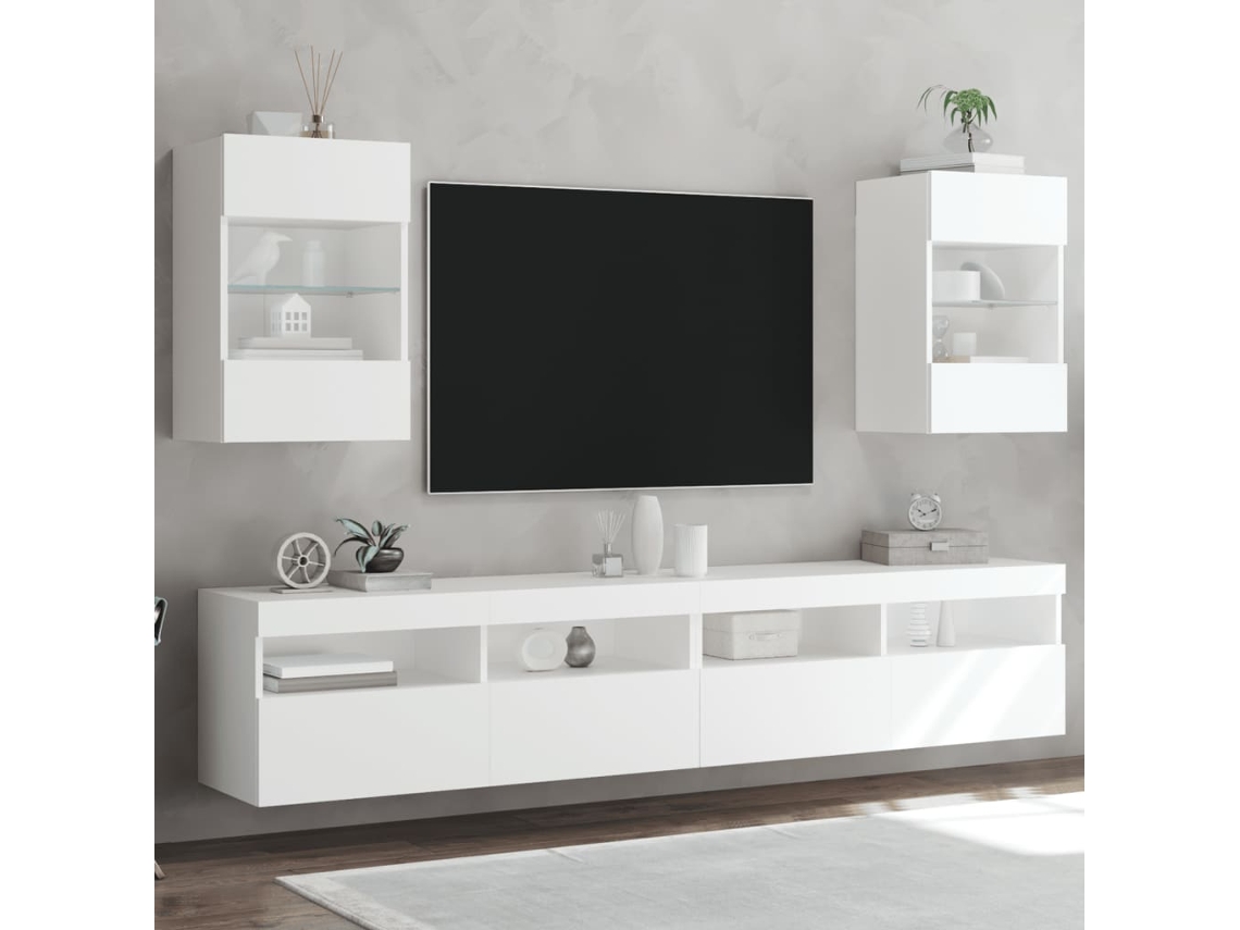 Muebles De Tv De Pared Con Luces Led 2 Uds Blanco 40x30x60,5 Cm