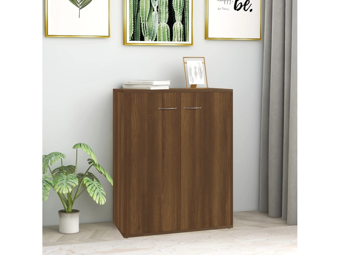 Aparador De Madera Contrachapada Marrón Roble 60x30x75 Cm
