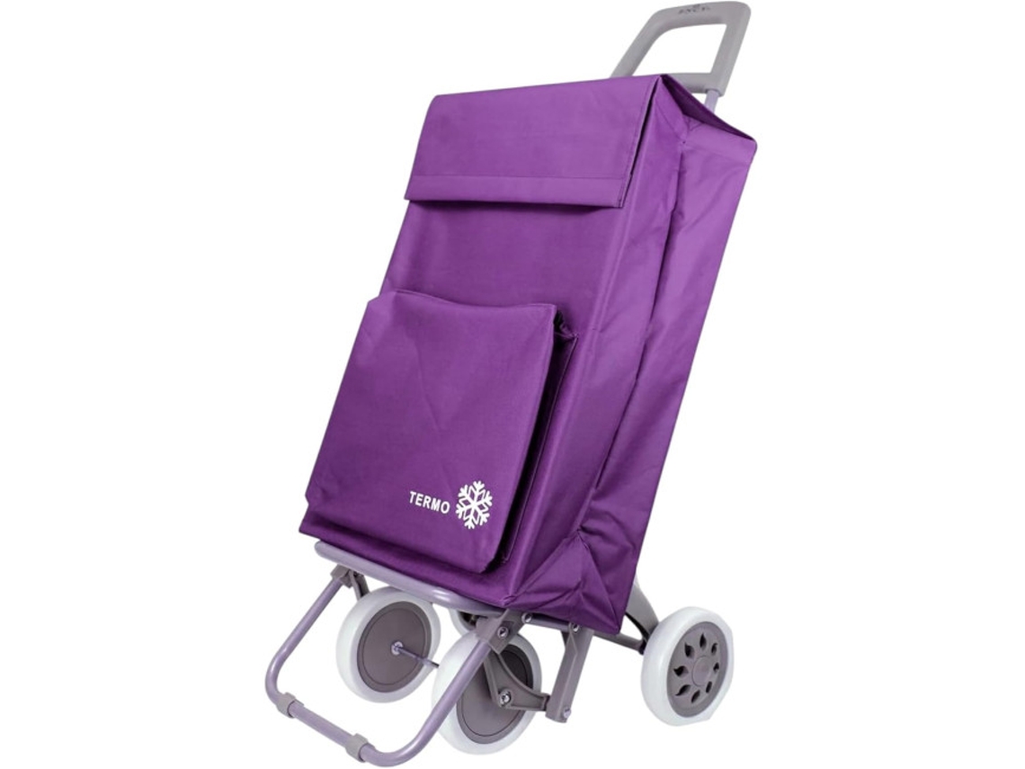 Carro de la Compra Plegable con 4 Ruedas para Subir Escaleras, Bolsa Impermeable isotérmica de 46L. Porta Paraguas. (Morado)