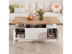 Mesa De Centro Moderna Con Doble Mecanismo Elevable, Almacenaje Oculto, Soporta Hasta 50 Kg - Blanco/natural