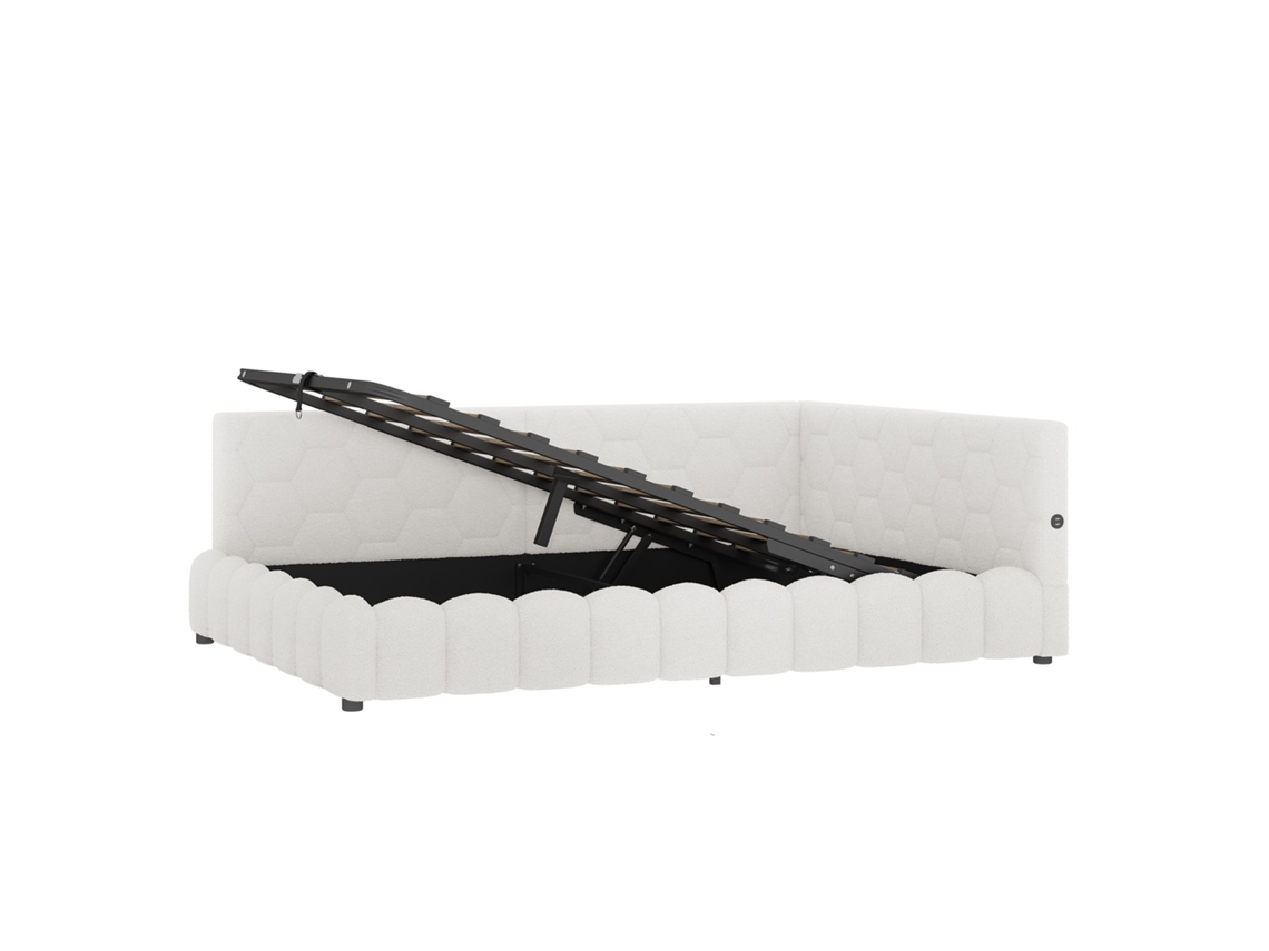 Cama Tapizada De 140 X 200 Cm Con Usb Y Tipo C - Blanco