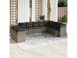 Conjunto de sofá de jardín de 10 piezas con cojines, ratán gris, DKD Home Decor