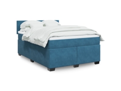 Cama Box Spring Con Colchón Terciopelo Azul 160x200 Cm