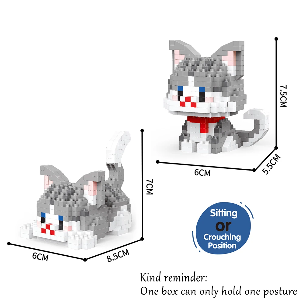 Mini juego de bloques de construcción con forma de gato, adorable y armable en dos formas MDUG