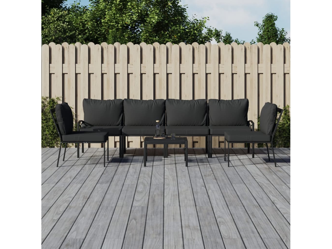 7 Pcs Conjunto Lounge De Jardim Aço C/ Almofadões Cinzentos Dkd Home Decor