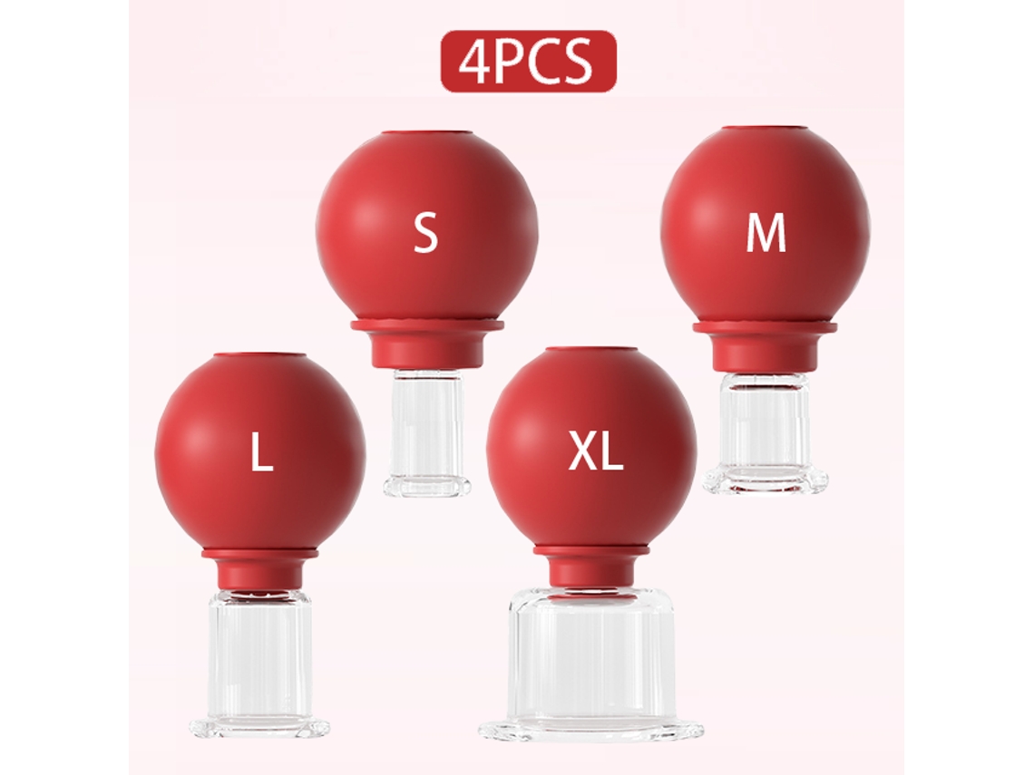 (juego De 4 Unidades En Rojo) Copa De Masaje De Goma, Elevación De La Piel Facial Por Vacío, Tallas S, M, Xl