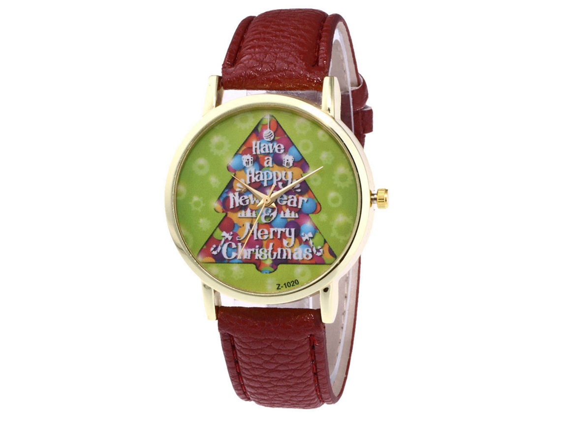 Reloj De Pulsera De Cuarzo Con Correa De Cuero Pu Moda Navideño Zhoulianfa Marrón