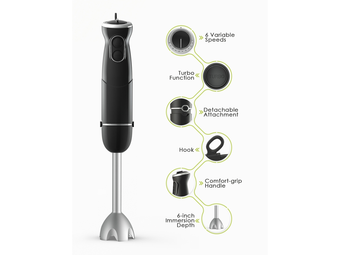 Batidora De Mano 3 En 1 De 500 W Con 6 Velocidades, Varillas De Acero Inoxidable Y Espumador De Leche.