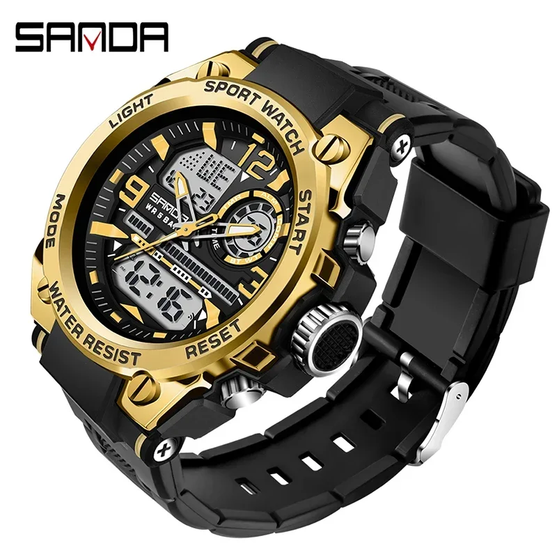 Reloj Deportivo Para Hombre (dorado) Con Doble Pantalla, Modelo G, Led, Digital, Militar, Resistente Al Agua.