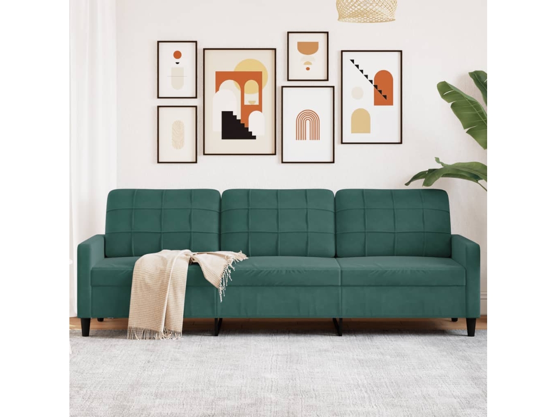Sofá De 3 Plazas Terciopelo Verde Oscuro 210 Cm