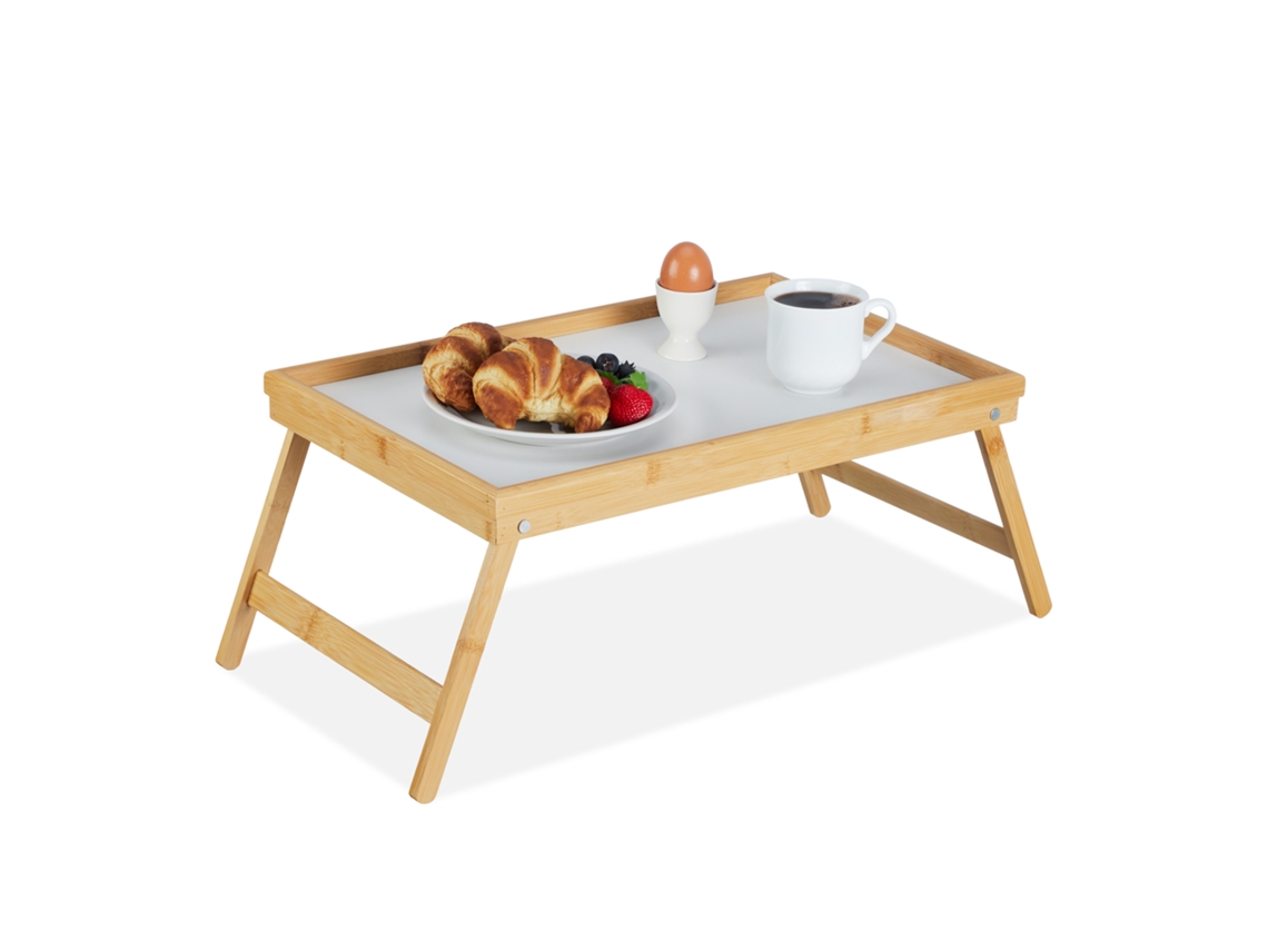 Tabuleiro Dobrável Relaxdays Para Cama, Com Pés, Para Pequeno-almoço, Bambu E Mdf, Hbt 23,5 X 63 X 31 Cm, Natural/branco