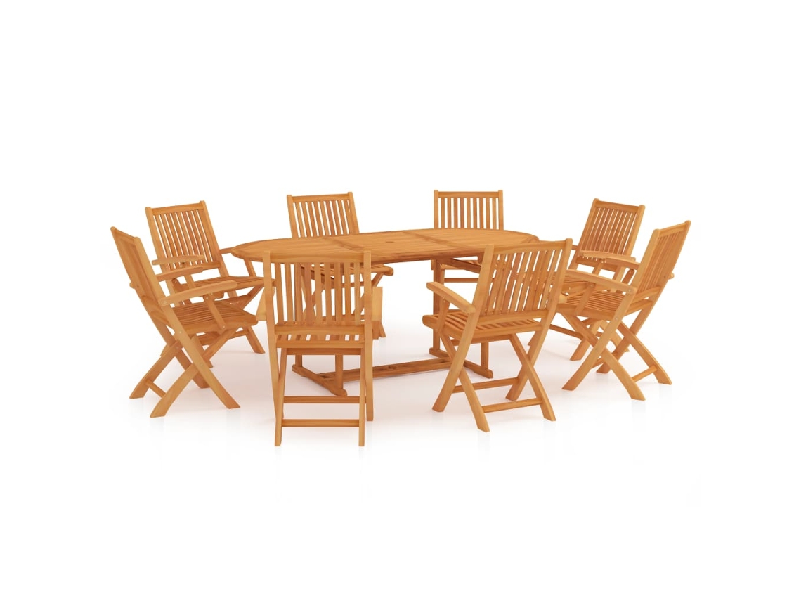 Conjunto 9 Peças Jantar Para Jardim Madeira de Teca Maciça Dkd Home Decor