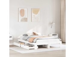 Estructura De Cama Sin Colchón Madera De Pino Blanca 140x190 Cm
