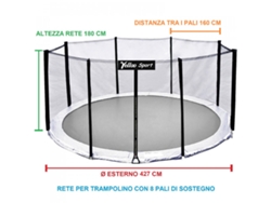 Red de seguridad exterior para trampolín de 427 cm de diámetro y 8 postes. Certificación CE, TUV y GS. Amarilla.