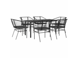 Maison Exclusive - Set De Comedor De Jardín 7 Piezas Cojines Ratán Sintético Negro