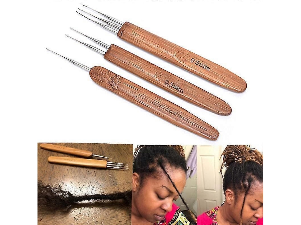 2026-aguja De Crochet Para Dreadlocks 0.5mm Con Mango De Bambú Herramienta De Acero Inoxidable 1/3 Piezas Estilos Variados