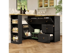 Mesa de bar extensible 138-204 x 39 x 105 cm - cocina, estante para aperitivos, telescópica, mesa alta, isla - negro