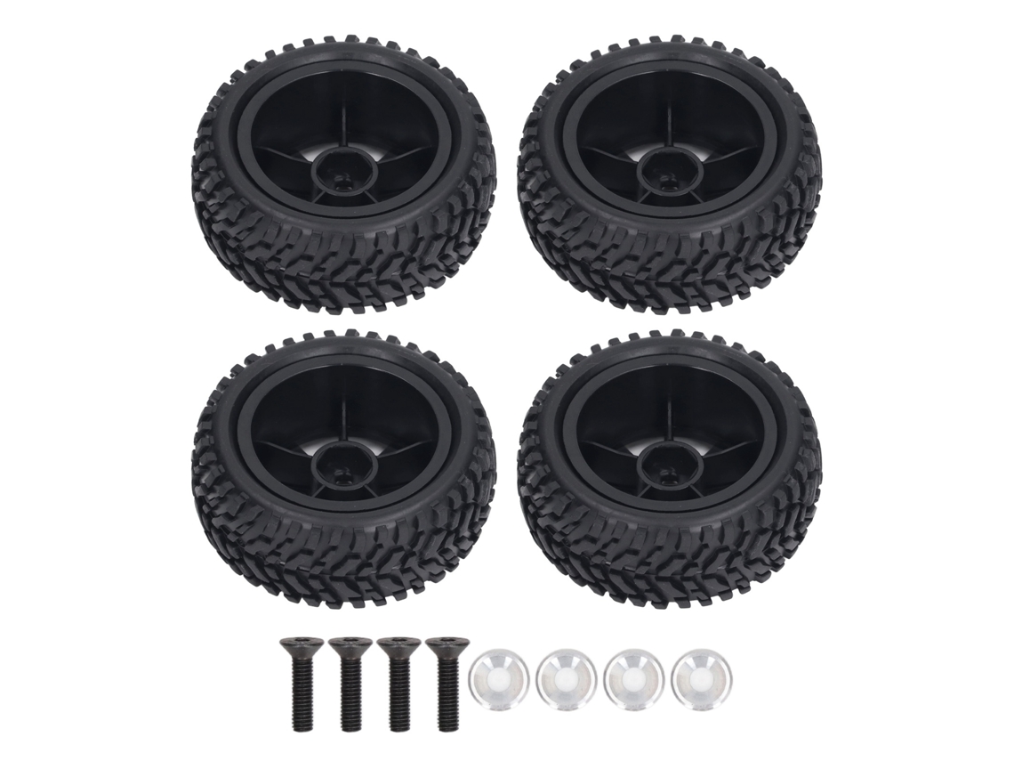 Mali conjunto de Pneus e Rodas de Borracha Rc 10 Raios para Carro Rc 1/16 com Parafusos e Arruelas Preto