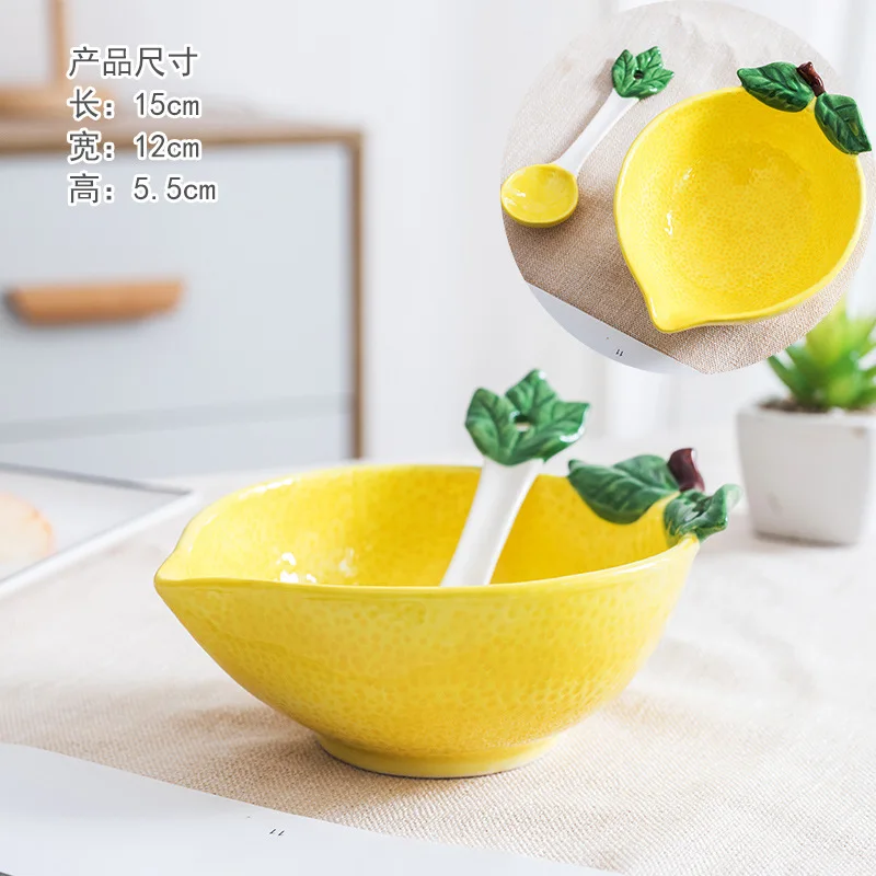 (cuenco De Limón) Cuenco De Arroz Creativo Con Forma De Fruta Y Cuchara - Cuenco De Cerámica Para El Hogar