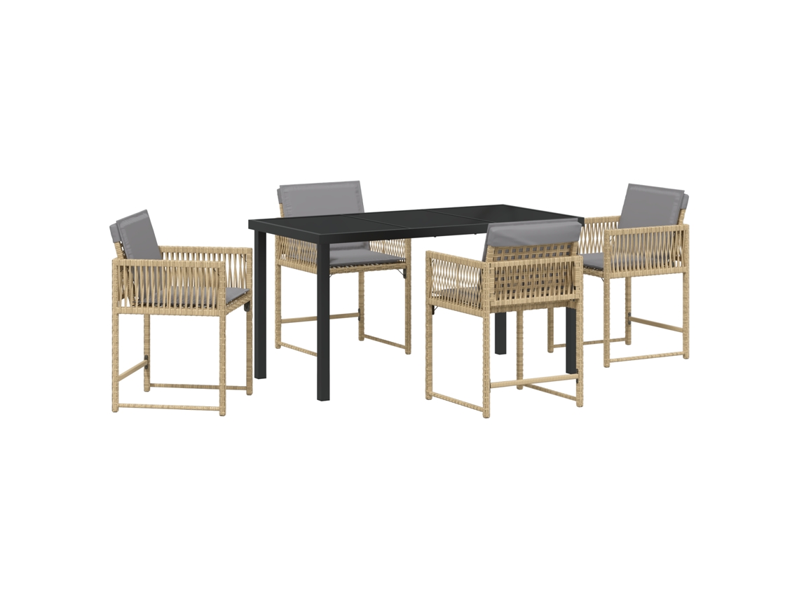 Conjunto de comedor de jardín Vidaxl de 5 piezas con cojines, beige, ratán sintético