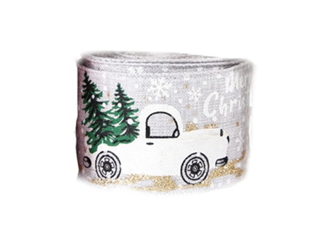 Cintas de borde con cable de Navidad Árbol de Navidad Muñeco de nieve Camión Cinta de envoltura con cable para decoración de Navidad, 10m, coche gr...