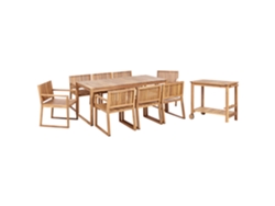 Conjunto de Comedor para 8 con Carrito de Apoyo BELIANI Sassari II de Madera de Acacia con Certificado FSC Marrón Claro 180X90X75