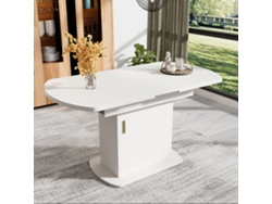 Mesa De Comedor Ovalada Retráctil - Con Espacio De Almacenamiento Y Mango Dorado - Blanco