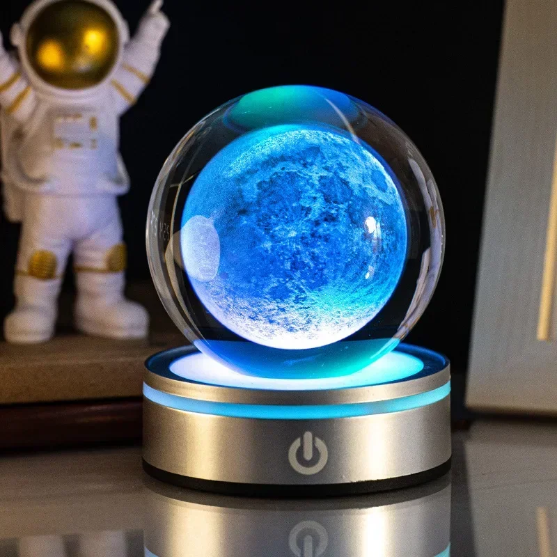 (Estilo 14,8 cm con base LED) Accesorio decorativo de mesa con forma de bola de cristal luminosa 3D