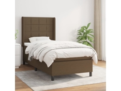 Cama Box Spring Con Colchón Tela Marrón Oscuro 100x200 Cm