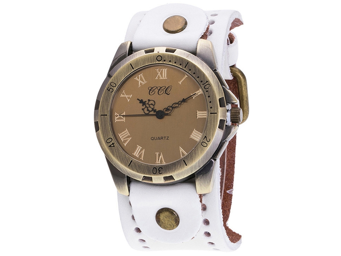 Reloj De Pulsera Unisex Ccq, Estilo Punk, Correa De Pu, Esfera Redonda Blanca.