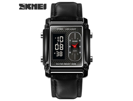 Reloj cuadrado analógico digital LED electrónico multifunción resistente al agua para hombre-cinturón negro LUUCOZK