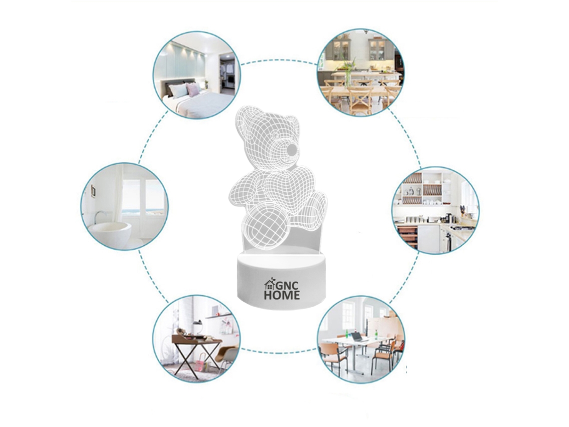 Oso de Peluche 3D Luz de Noche con Control Remoto GNCHOME Lámpara Infantil