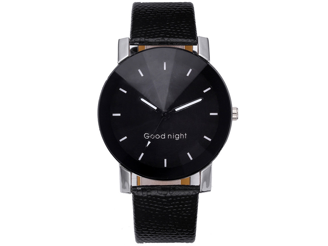 Reloj Casual De Cuero Pu Con Dial Grande Y Letras Inglesas De Diseño Simple (negro)