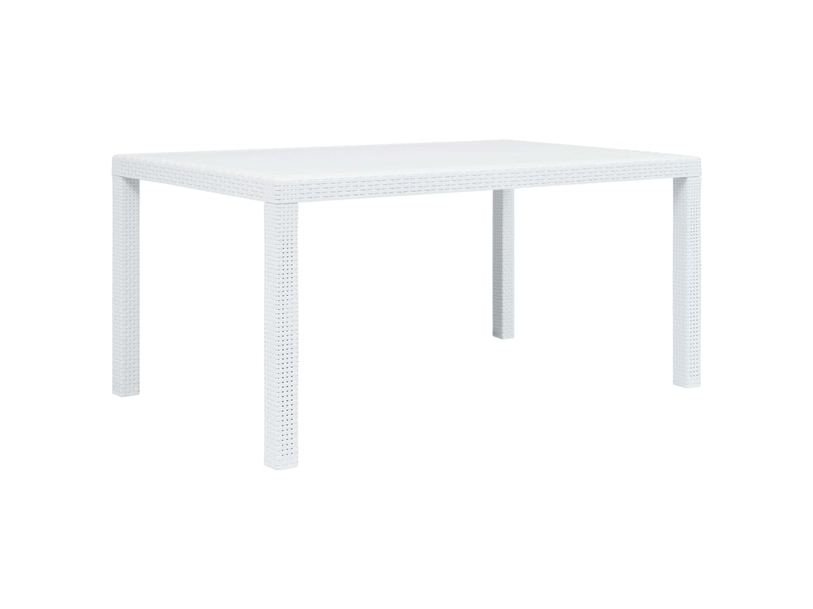 Mesa de jardín LOVELY HOME para cenar en plástico blanco con aspecto de mimbre (150 x 90 x 72 cm)