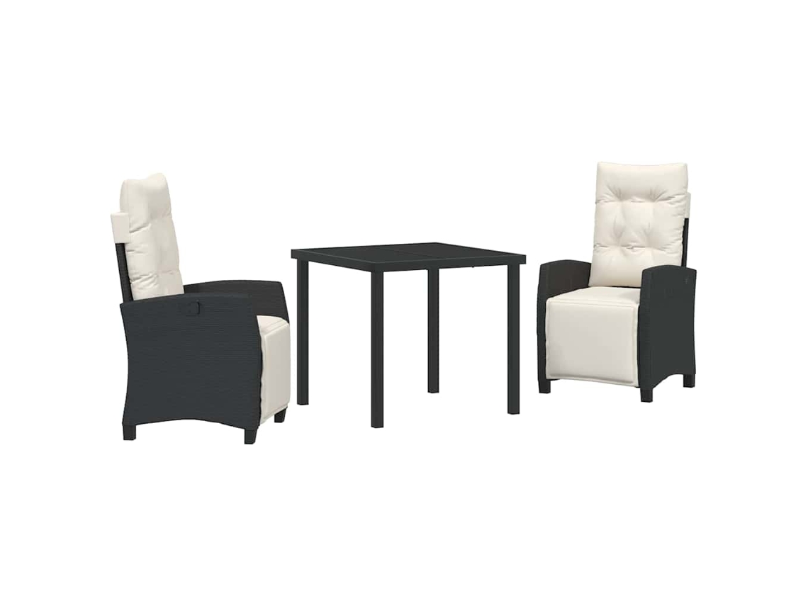 Conjunto De Comedor De Jardín 3 Uds | Mueble De Jardín Negro Ratán Sintético