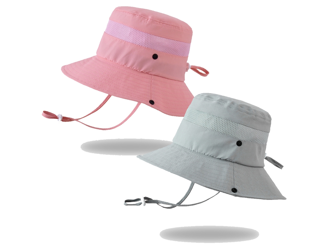 Sombrero de sol para niños de 2 piezas, ala ancha plegable con protección UV y cordón para playa y pesca.