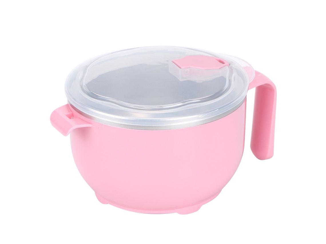 Tazón de sopa rosa de acero inoxidable de 900 ml con tapa para comida, fruta y pasta