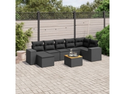 Conjunto de 8 sofás de jardín con cojines de mimbre sintético negro, Dkd Home Decor