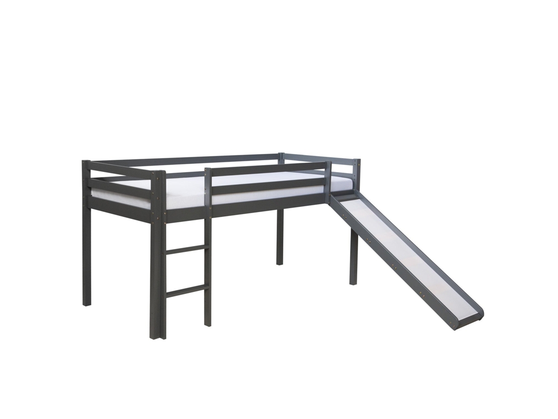 Cama Alta Infantil 90x200cm Con Escalera Y Tobogán En Madera Gris Lit06172