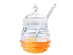 Tarro de miel de cristal con tapa y cucharón, 235 g (8,3 oz), dispensador de miel de cristal duradero para almacenamiento en la cocina.