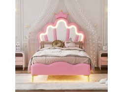Cama De Princesa 90x200 Corona Led Rosa Pu