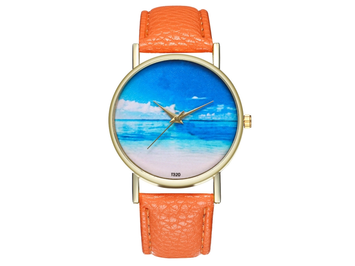 Reloj De Pulsera Unisex De Cuarzo Con Elegante Esfera Redonda (naranja)