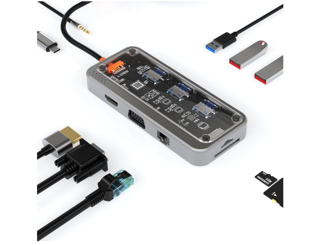 Estación de acoplamiento multipuerto USB-C 10 en 1 con HDMI, 1 USB 3.0, 2 USB 2.0, RJ45, VGA, PD, SD, TF y audio (Dchennnls)