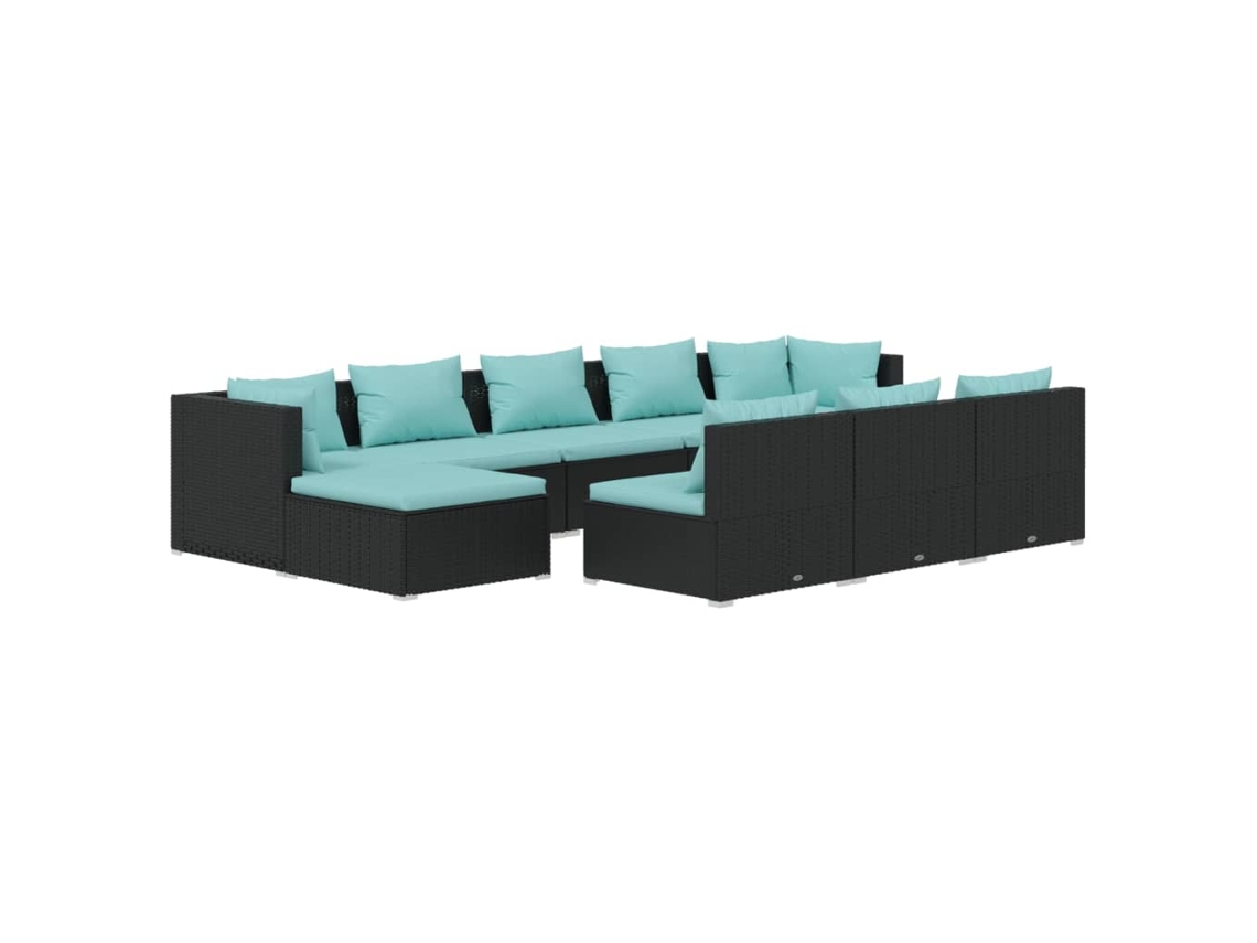 Maison Exclusive - Conjunto de salón de jardín de 10 piezas con cojines de mimbre, color negro