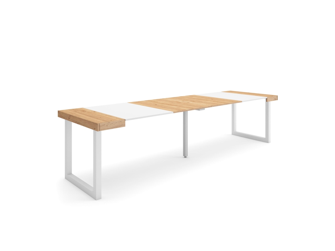 Mesa Consola extensible 300 Para 14 comensales Patas madera maciza Roble y blanco