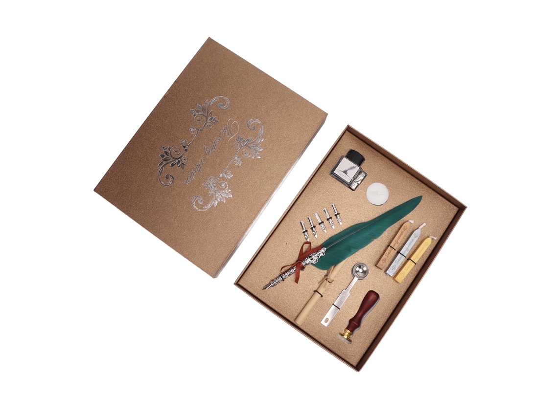 Set Pluma De Pluma Con Diseño Retro Grabado Para Caligrafía Y Regalo Color Verde Oscuro Sfdps038035