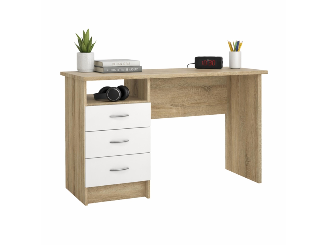Mesa Escritorio De Estudio Segre Oak  Roble Patinado Y Blanco 121x49x73 Cm